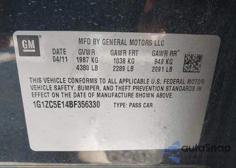 2011 Chevrolet Malibu 1Lt from USA, damaged, VIN 1G1ZC5E14BF356330